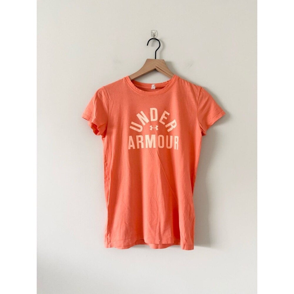 Under Armour Coral Orange Graphic Logo Short Sleeve Crew Neck Tee Size XS